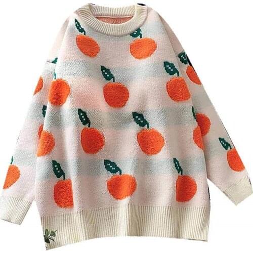 ZA Strawberry Fruit Knitted Sweaters Jumpers Streetwear Harajuku Hip Hop Casual Pullover Knitwear Mens ZA 2020 Crew Neck Tops