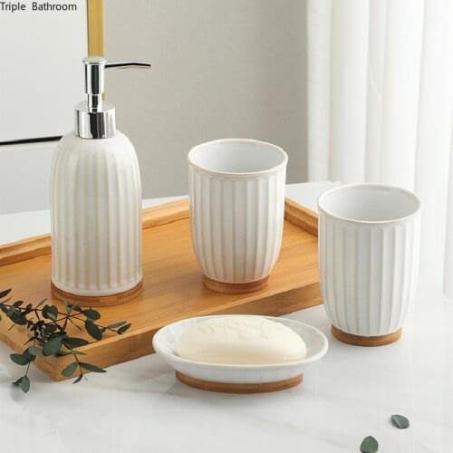 Japanese Style Bathroom Accessories Set Washing Tools Soap Dispenser Dish Lotion Bottle Mouth Cup Household Wash Set