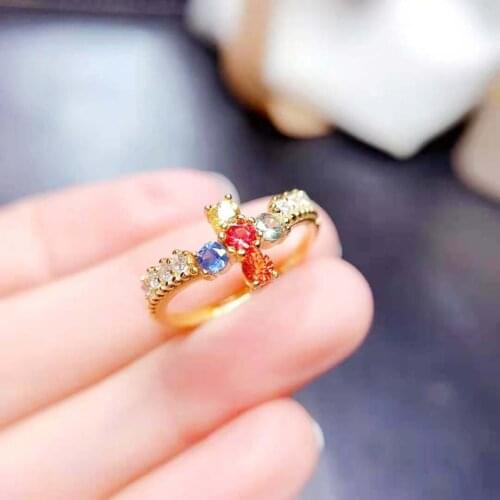 Fine Natural Color Sapphire Cross Ring S925 Sterling Silver Fashion Charming Weddings Jewelry for Women MeiBaPJFS