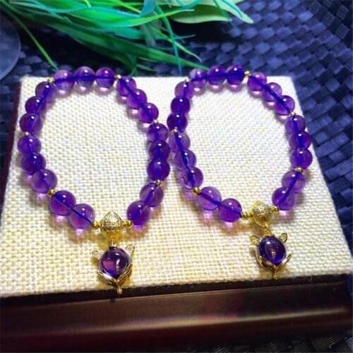 Natural Amethysts Gem Stone Beads Strand Bracelets With fox color Fitting Women Jewelry Love Gifts