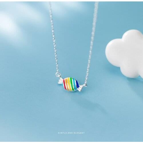 Colusiwei High Quality Real 925 Sterling Silver Lovely Rainbow Colorful Candy Pendant Necklaces for Women Fashion Fine Jewelry