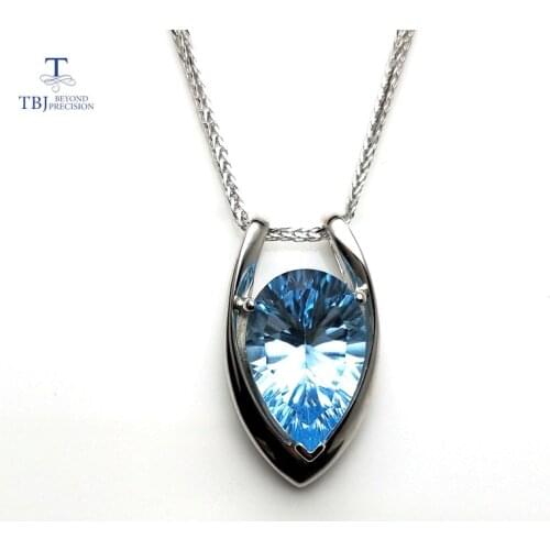 TBJ ,V shape pendant in 925 sterling silver with nautral SKY BLUE topaz concave cut with gift box,elegant design pendants