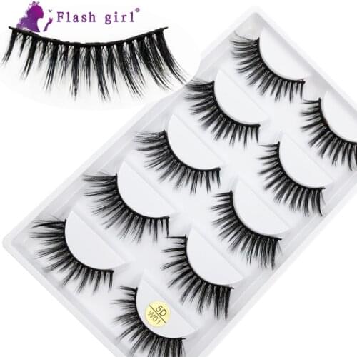 Flash Girl 5Pairs Handmade 5D 100% Mink Eyelashes Individual Eyelash Makeup Make Your Own Eyelash Box