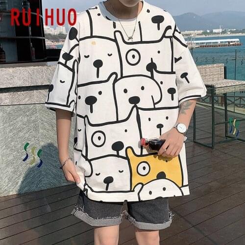 RUIHUO Cartoon Dog Cotton T Shirt Men Clothing Harajuku Streetwear Tshirts Men T Shirt Summer Hip Hop 5XL 2021 New Arrivals