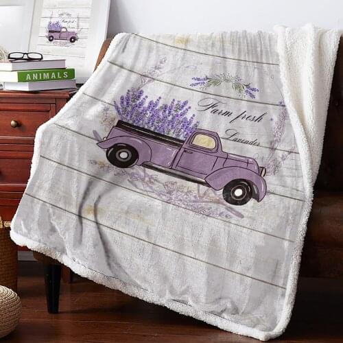 Farm Rural Style Lavender Vintage Truck Print Plush Throw Blanket Sherpa Fleece Bedspread Bedding Picnic Wool Soft Blankets