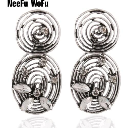 NeeFu WoFu Zinc alloy retro Earrings Hollow out Metal for Woman Ear Large Long Brinco Printing Oorbellen Earrings