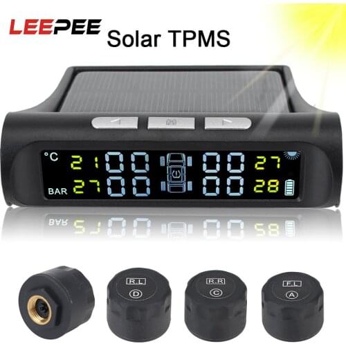 Solar TPMS Digital LCD Display Tyre Pressure Monitoring System with 4 External Sensors Car Accessories Universal