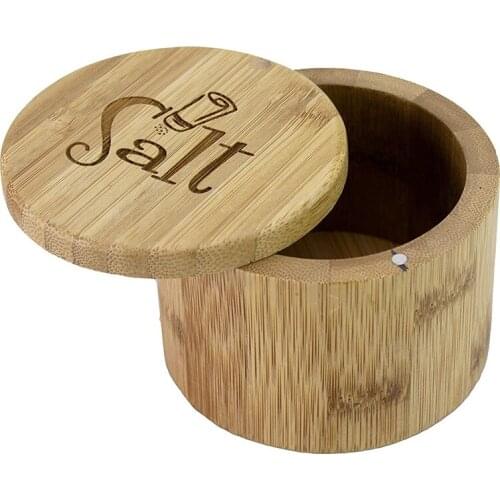 Salt Box,Bamboo Salt Bamboo Storage Box With Magnetic Swivel Lid, Salt Engraved On Lid Storage Box