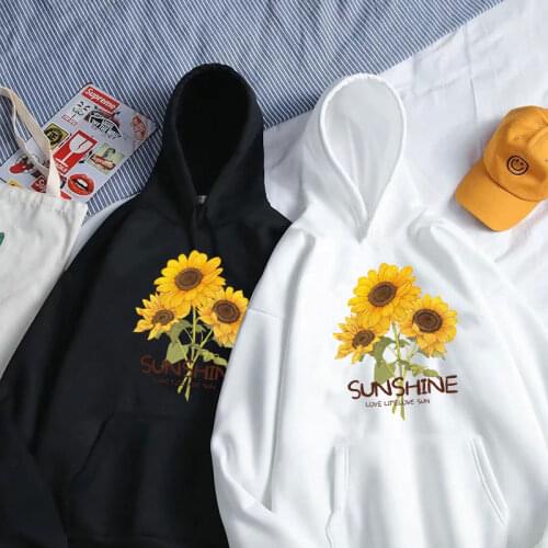 Winter Womens Oversized Sweatshirt Womens Hoodie Harajuku Sunflower Print Hooded Pullover Long Sleeve White Top