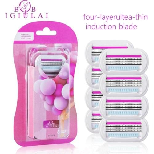 IGUETTA New Women Pink Manual Shaver Eight-Heads Ultra-Thin Ladies Razor A Portable Simple Razor For Legs And Face Safe Razor