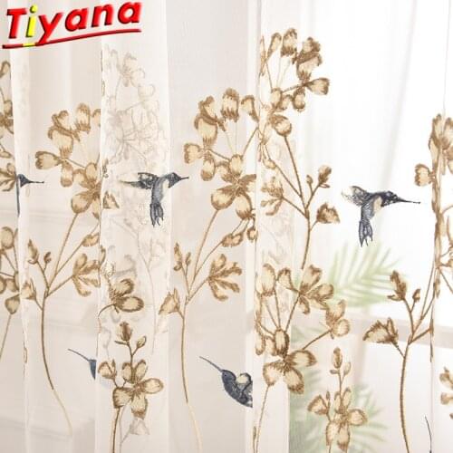 Flower Cute Birds Embroidery Tulle Curtains for Living Room Chinese Classical Embroidery Birds Window Drapes Balcony X-HM399#30