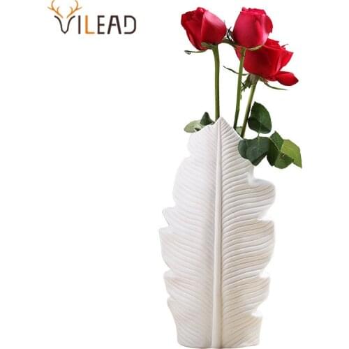 VILEAD Nordic Ceramic Vase Leaf Shape Flower Pot Balcony Office Ornaments Bedroom Living Room Desktop Decoration Home Decor