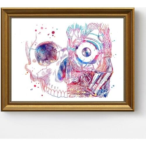 WANGART Skull Print Eye Print Anatomy Watercolor Posters Canvas Print Wall Pictures for Medical Education Doctor Decor
