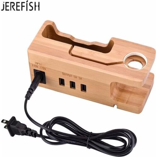 Smartphone Charging Dock Station for iPhone 8 7 7 Plus 6 6S Plus 5S SE Wooden Stand Holder with Charger For Apple Watch Stand