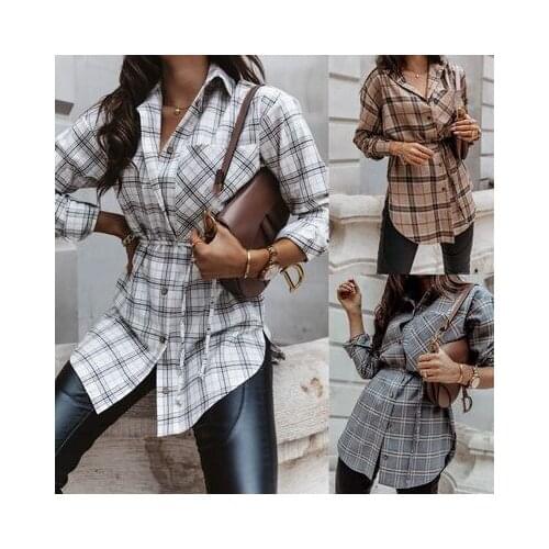 Womens Shirt Oversized Autumn Plaid cotton Blends Long Sleeve Female Shirts Top Loose Single Breasted plus size Women