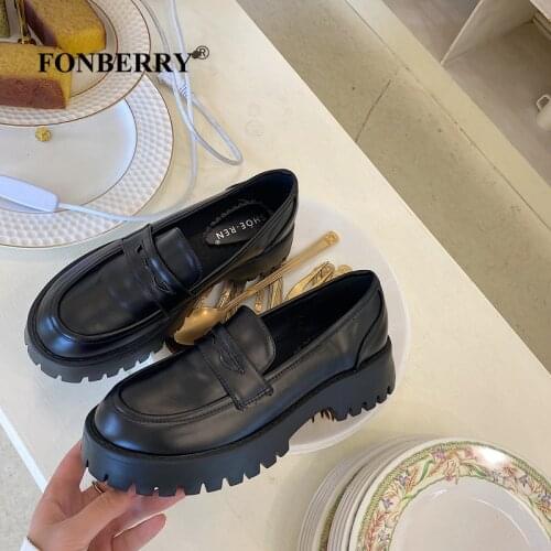 Round Toe Street Style Chunky Heel Platform Women Loafers Shoes 2021 Black Punk Goth Y2K Designer High Heels Shoes Women