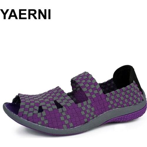 YAERNI 2021 New Summer Platform Women Shoes Comfortable Women Shoes Casual Breathable Rainbow Color Stretch Fabric Size 35-40