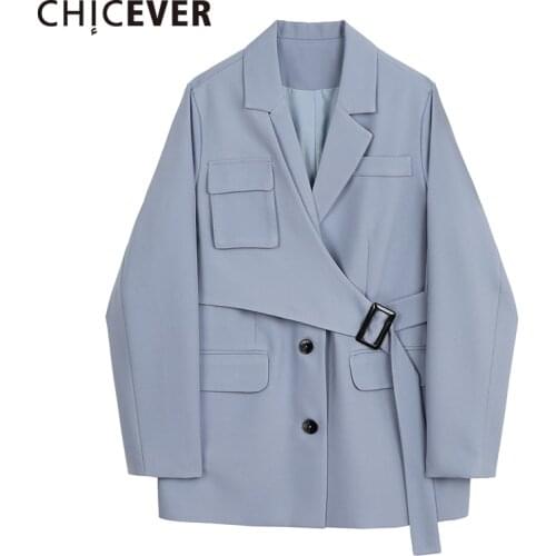 CHICEVER Patchwork Blazer For Women Notched Long Sleeve Sashes Pockets Large Size Casual Coats Female 2020 Autumn New Clothing