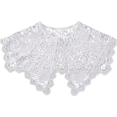 Women Ribbon Bowknot False Fake Collar Double Layer Hollow Out Lapel Big Shawl Wrap Embroidery Elegant Necklace Capelet