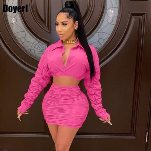 Ruched Sexy Two Piece Set Women Skirt and Top Plus Size Mini Skirt Set for Women Party Club Elegant 2 Piece Sets Womens Outfits