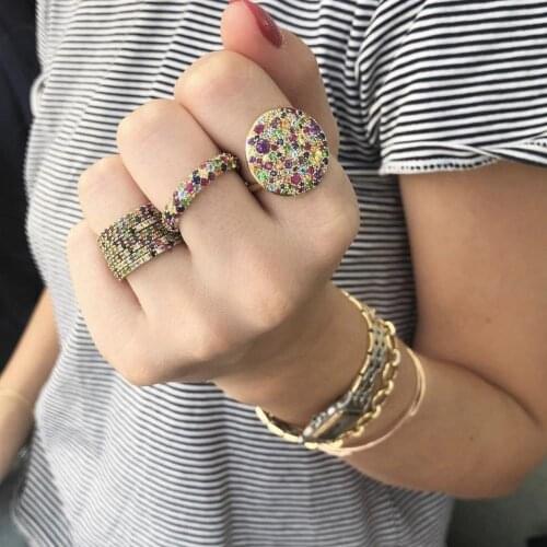 Round geometric big disco cocktail ring for women Gold filled rainbow cz jewelry 2021 New
