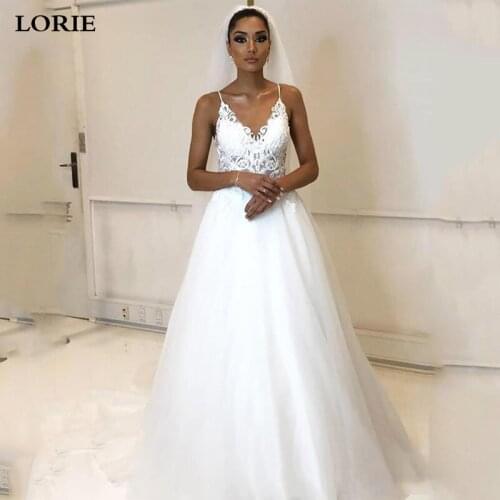 LORIE Beach Wedding Dresses A Line Spaghetti Straps Lace Boho Wedding Gowns Backless Vestido de novia Custom Made