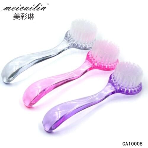 Meicailin 1Pcs Nail Dust Powder Clean Brush Clear Plastic Round Make Up Washing Brushes with Cap Manicure Pedicure Tool 3 Colors