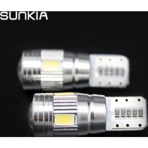 2Pcs/Pair SUNKIA T10 Canbus Cold White Error Free Bulb W5W LED 6-SMD 5630 Lens Projector Aluminum for VW BMW Benz