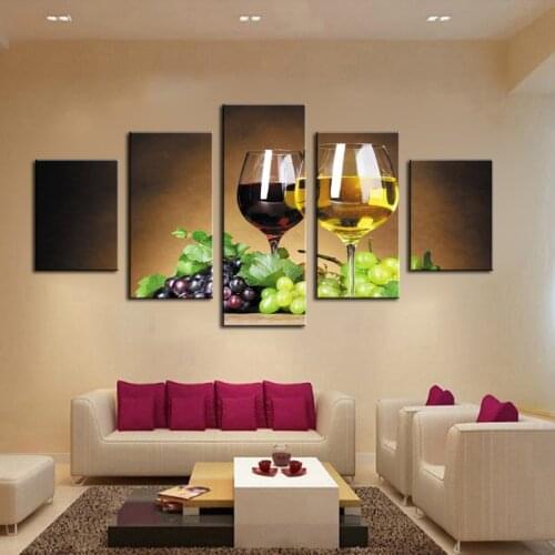 New 2016 modular home decoration 5 pcs Wine cups pictures canvas oil painting on wall art for living room print (no frames)