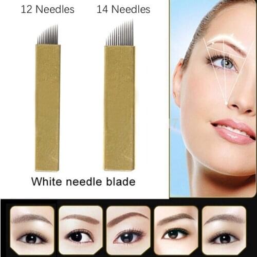 50PCS 12/14 Pin Permanent Makeup Eyebrow Tatoo Blade Microblading Needles For 3D Embroidery Manual Tattoo Pen Machine SANA889