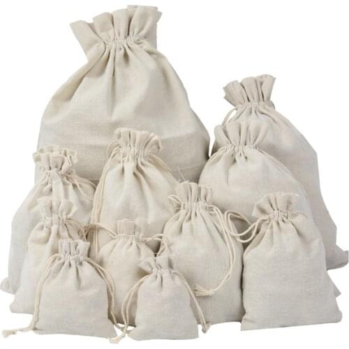 50pcs White Cotton Jewelry storage bag,Natural Burlap Gift Candy bag,Wedding Party Favor Pouch Gift Storage bags
