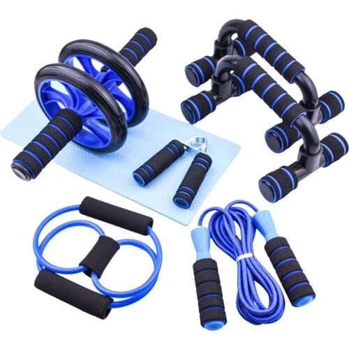7-in-1 AB Wheel Roller Kit AB Wheel Roller Kit Press Roller Push-Up Bar Jump Rope Hand Gripper Knee Pad Fitness Workout Tools