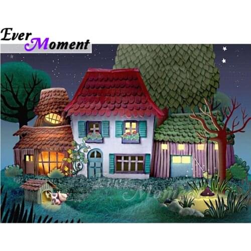 Ever Moment Diamond Painting Handmade Village House Tree Full Square Drill Picture Of Rhinestone Diamond Embroidery ASF1874