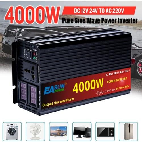 Pure Sine Wave 2000W 3000W 4000W 5000W Car Inverter DC 12V 24V AC 110V 220V 50Hz Power Inverter Converter With LED Display