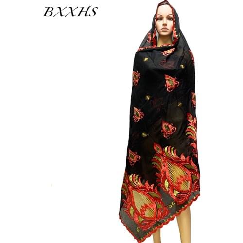 Free Shipping New Cotton Hijab Scarf For Muslim Women African Dubai Islam Turban Headscarf Long Big Embroidery Shawls LH186