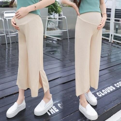 Pregnant women pants new summer chiffon wide leg pants nine pants chiffon outside wearing straight loose stomach lift pants