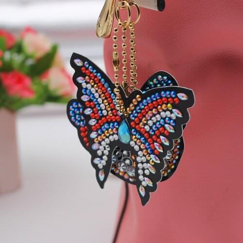 DIY Diamond Painting Tools Key Chain 5D Diamond Painting 4 PCS Butterfly Pendant Kits Rhinestone Embroidery Keychain