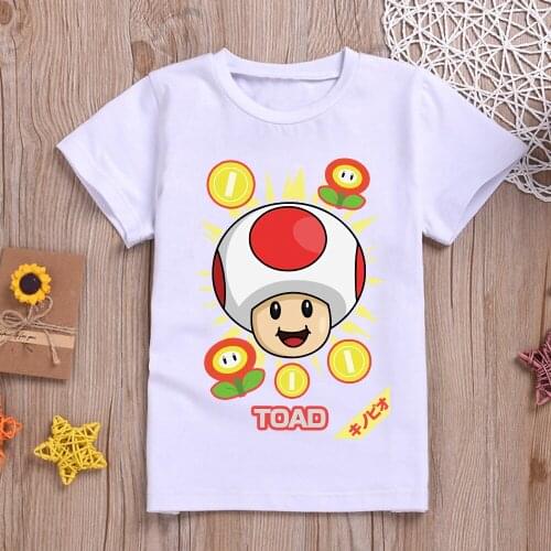 Summer Super Mario Bros Toad Print T Shirt Fashion Mario Bros Kids T Shirt 2021 New White T Shirts Childrens Clothes Tops Tees