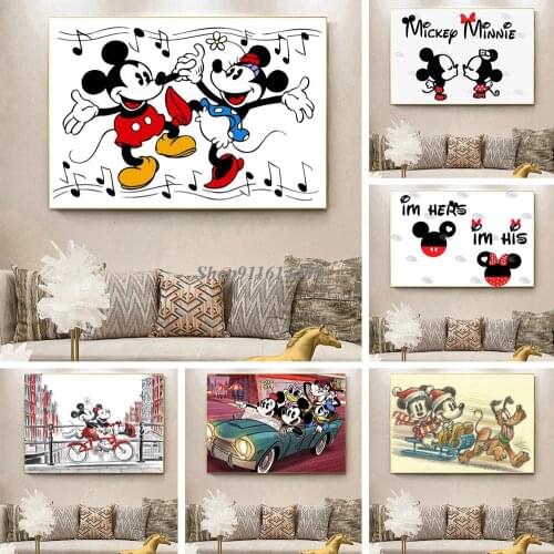 Canvas Painting Disney Anime Mickey Minnie Mouse Couple Posters and Prints Sticker Wall Art Pictures for Living Room Home Decor