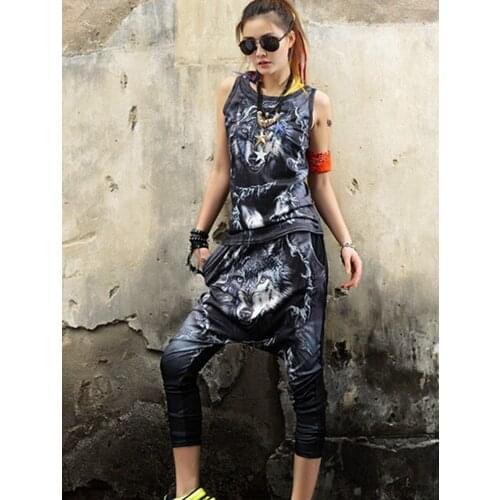 New Fashion Harajuku Summer vest 3D Harem dance pants Personality Casual set hip hop suit womens tracksuits sportswear