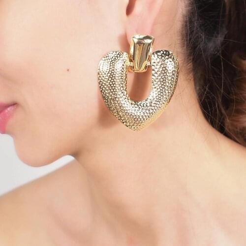 MANILAI Rough Surface Metal Peach Heart Stud Earrings For Women Big Statement Earrings Jewelry Fashion Gifts