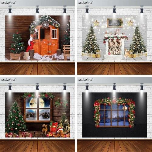 Mehofond Merry Christmas Tree Gift Backdrop Winter Snow Decor Photography Background Prop Photo Studio Photozone Banner