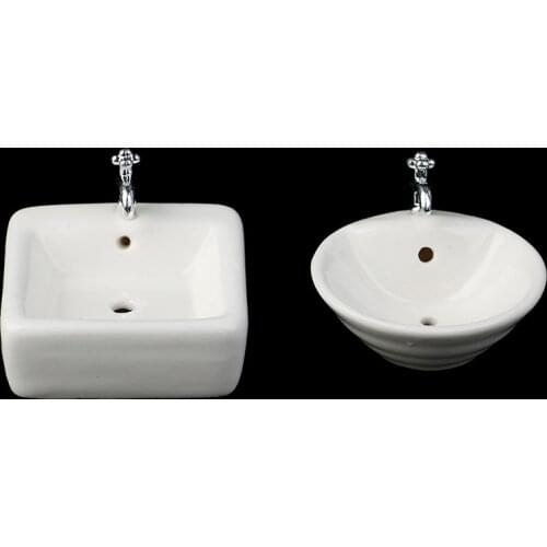 Dollhouse White Bathroom Sink 1:12 Miniature Ceramic Wash Basin Bathroom Sink Model Simulation Accessory for Dollhouse
