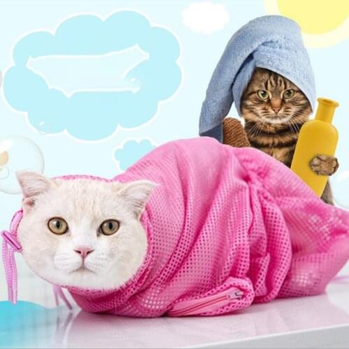 Multifunctional Polyester Pet Cat Soft Dog Grooming Bag Adjustable Cat Washing Shower Mesh Bags Pet Nail Trimming Bags Products