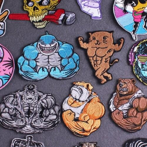 Bear/ Shark Patches For Clothing Iron On Patches For Clothes Stripe Punk Skull Patch For Jean Jacket Badge Diy Appliques Apparel