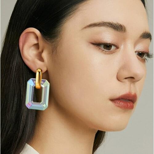 New Korean Fashion Crystal Big Drop Earrings for Women Acrylic Square Dangle Hanging Earrings 2021 Trend Female Jewelry Gifts