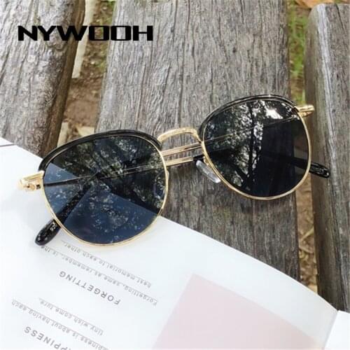 NYWOOH Metal Round Sunglasses Women Men Brand Designer Half Frame Vintage Sun Glasses Travel UV protection Goggles