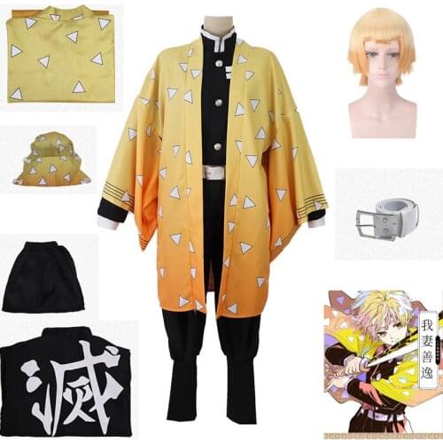 Demon Slayer: Kimetsu no Yaiba clothes Agatsuma Zenitsu cosplay clothes Agatsuma Zenitsu Cosplay Wig For Adult Halloween Costume