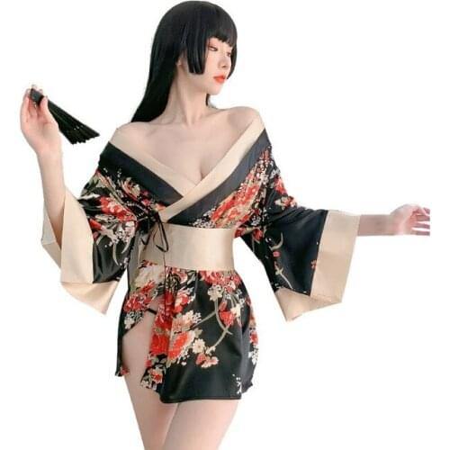 Japanese Kimono Dress for Women Cardigan Sexy Floral Print Yukata Asian Obi Sleepwear Traditional Geisha Robe Vintage Clothes