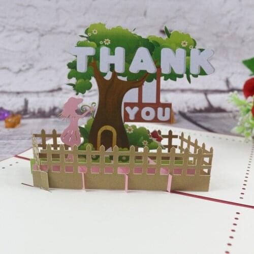 3D Handmade Lawn Trees Thank You Paper Greeting Cards PostCard Thanksgiving Day Mothers Day Business Creative Gift